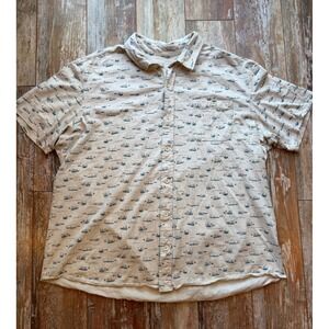 LL Bean Mens XXL Short Sleeve Ship in a Bottle Nautical Button Down Shirt Cream